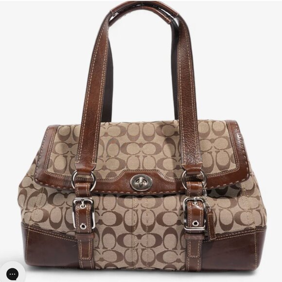 Coach Hampton Flap Satchel Brown Signature Canvas - Picture 1 of 11
